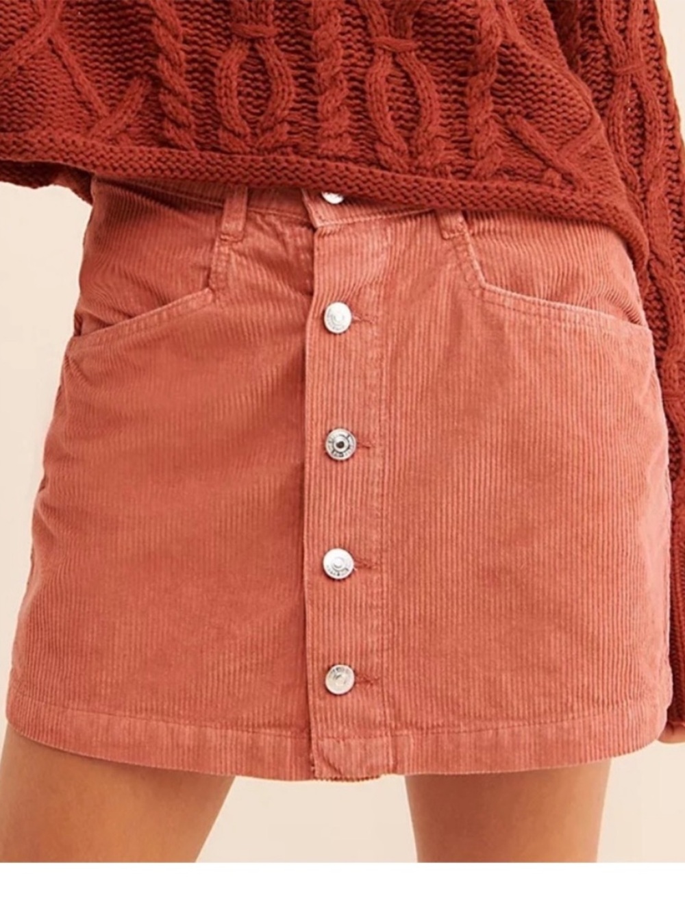 Free People 0-4 Skirt Ray Corduroy Mini Skirt buttons pockets 100% cotton Myrrh